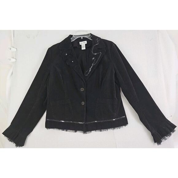 West Pacific ~Woman Size L~ Brown Velvet Embellished Blazer Jacket Unlined. - Picture 3 of 16